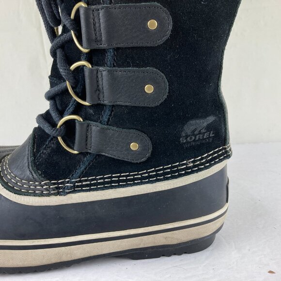 SOREL Joan Of Arctic Women Sz 8 Waterproof Winter Snow Boots Black Suede Leather - Picture 2 of 10